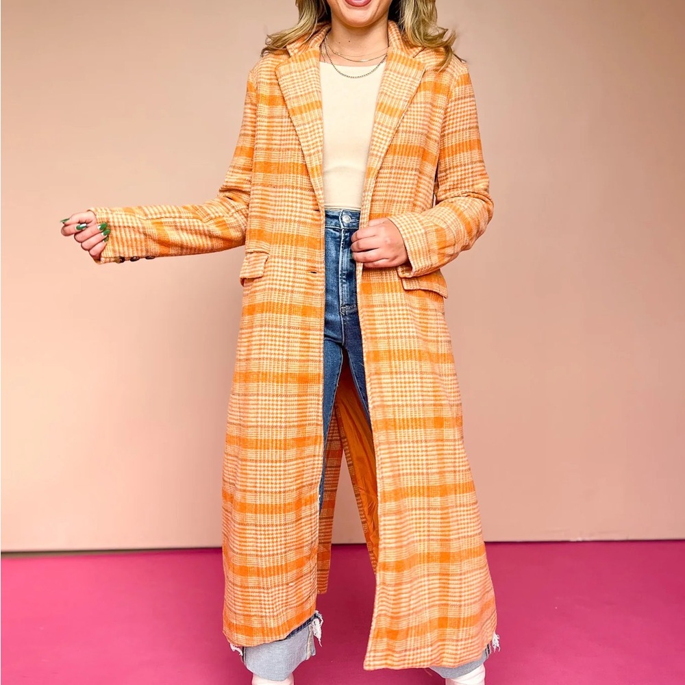 Princess Polly Orange Plaid Long Coat